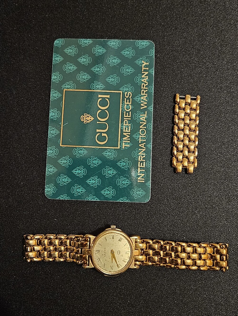 Gucci Women's Bracelet Watch 18k Plate W Warranty Card Extra Links Needs TLC GG